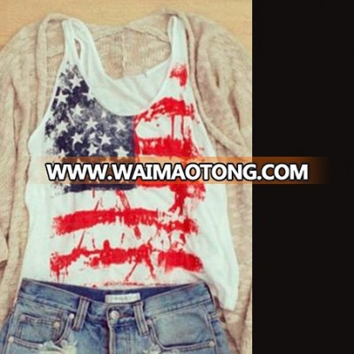 2017 Popular And Mini American Flag Printed Star Tank Cheapest Price Vest Sleeveless Shirt